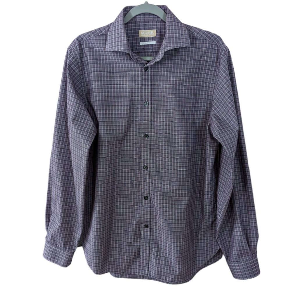 Men's Michael Kors slim fit plaid dress shirt, purple, size M